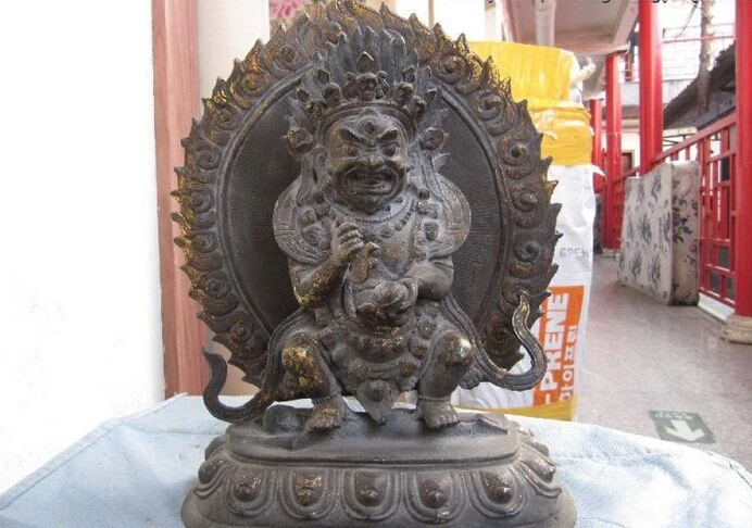 

Collectible bronze S2491 11"Nepal Buddhism Temple Old Copper Bronze Mahakala mantra buddha Statue (B0328)