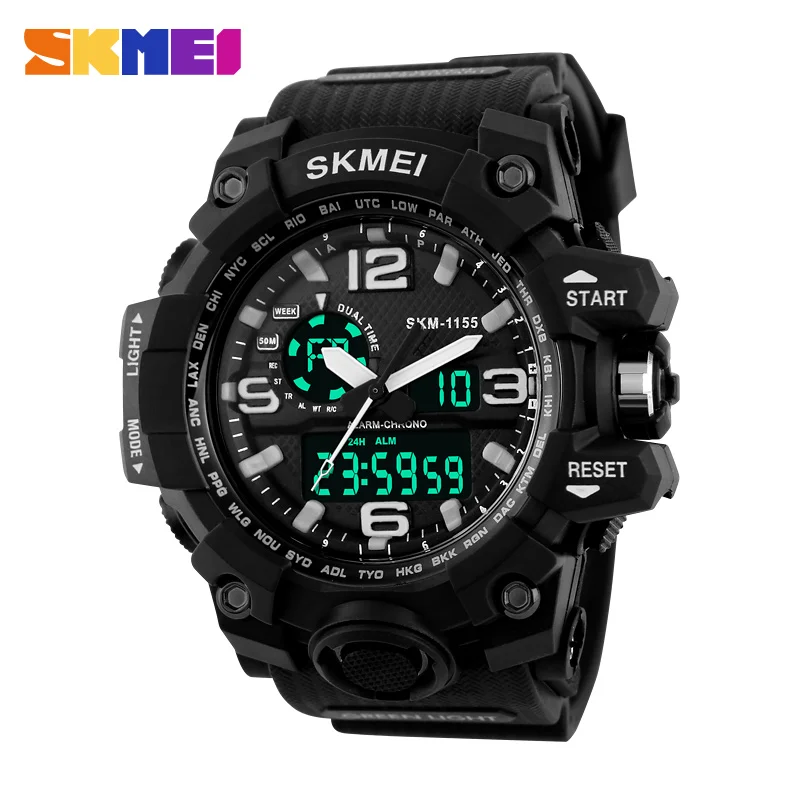  2016 SKMEI Brand Dual Time  Casual Outdoor New Men Sport Quartz Watches Waterproof Watch Auto Date EL Back Light Wristwatch 1155 