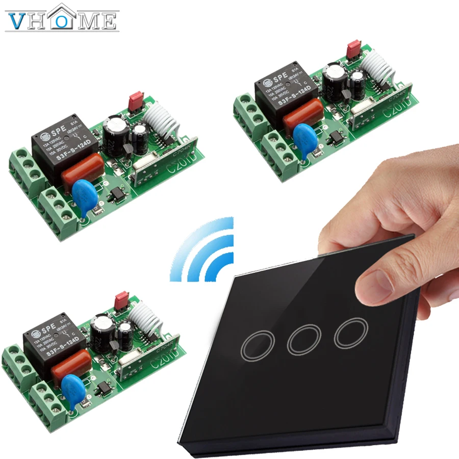 

Vhome Wireless remote control touch switch panel RF433MHZ&AC170-240V 5A Wireless receiver for Living room wall lamp touch switch