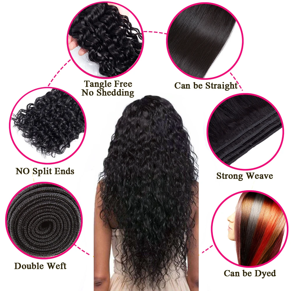 Queen Hair Peruvian Water Wave Bundles With Frontal Closure 4 Bundles Human Hair 100% Remy Lace Frontal Closure With Bundles Queen Hair Peruvian Water Wave Bundles With Frontal Closure 4 Bundles Human Hair 100% Remy Lace Frontal Closure With Bundles