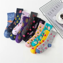 PEONFLY Новинка Осень Зима повседневные хлопковые носки женские Модные Цветные банан и лимон ананас черешня забавные фруктовые счастливые носки