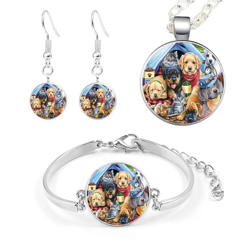 

4 Pcs Pet Dog and Cat Jewelry Set Necklace Pendant Bracelet Earrings Birthday Festival Anniversary Jewelry Gift