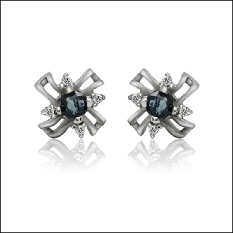 2017 Brincos Qi Xuan_Fashion Jewelry_Dark Blue Stone элегантная женская серьга _s925 Solid Silver Earrings_Factory