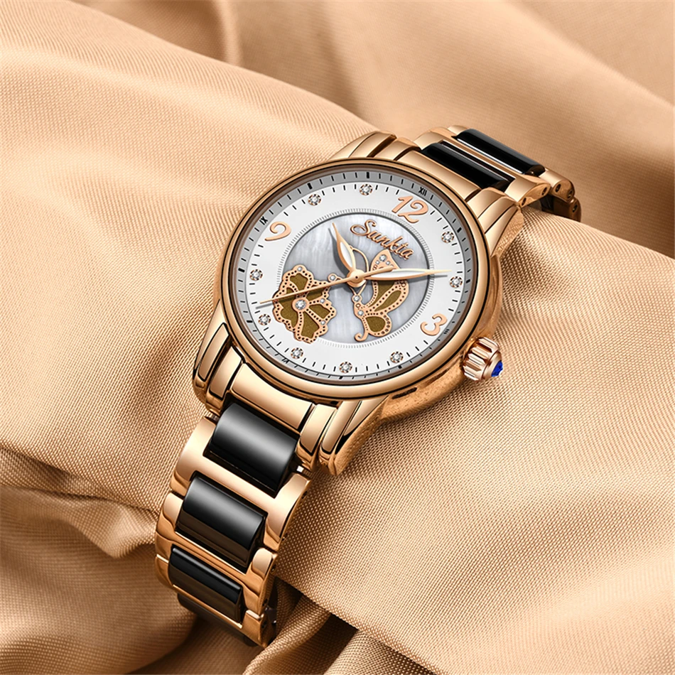 Luxury Top Girl Brand Casual States Dress United Rose USD Gold Clock Women Fashion Waterproof Mushi Feminino Ladies Popular SUNKTA Relogio Dollar Honno Watches 12 Luxury Top Girl Brand 12