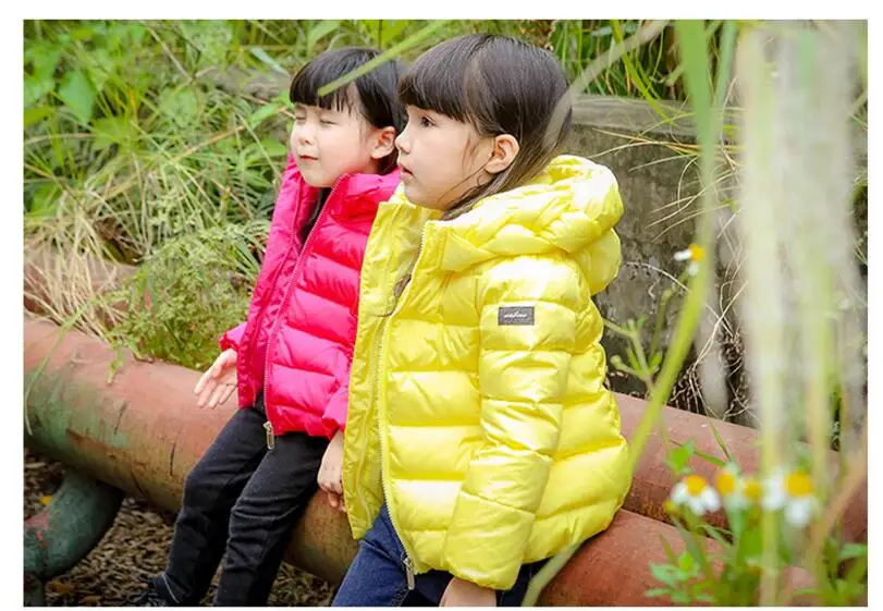 2017 Новая коллекция дети Карамельный цвет с капюшоном Подпушка пальто для куртка для мальчиков зима утка Подпушка Перо Куртка Верхняя