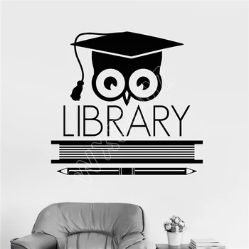

WXDUUZ Vinyl Wall Decal Logo Signboard Library Learning Scientist Owl Stickers kitchen living room Vinyl Wall Sticker B584