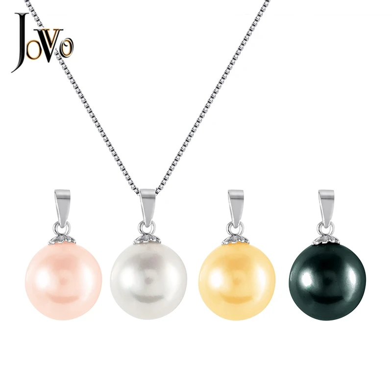 

JOVO Sterling 925 Silver women necklace pearl Pendants with chain 4 color Fine Jewelry lady trendy female luxury gift