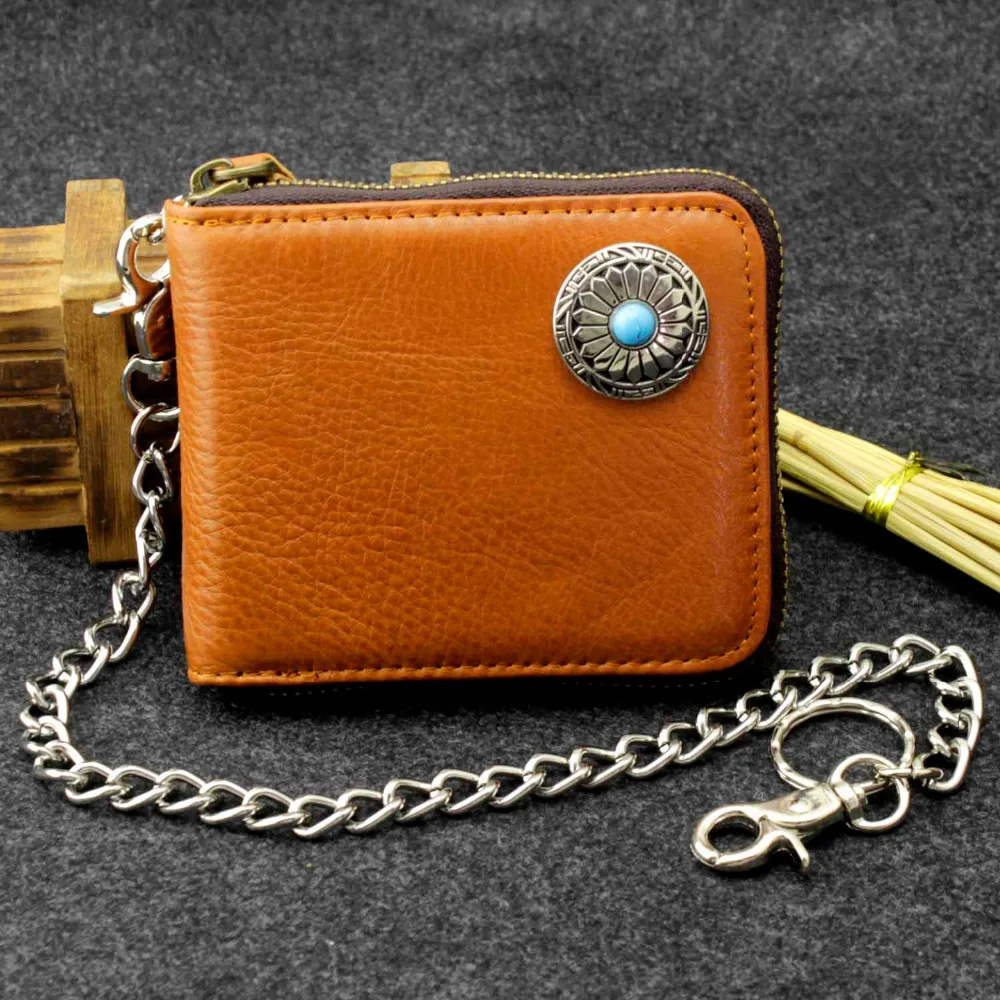 Turquoise Vintage Leather Wallet Mens Coin Purse with Safe Chain #8201-in Wallets from Luggage ...