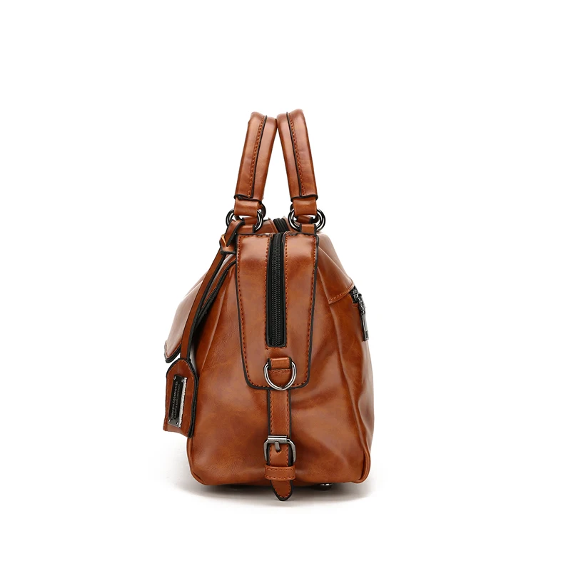 2018 الماركات الشهيرة المرأة crossbody خمر النفط الشمع جلد النساء الكتف أكياس كبيرة قدرة المرأة الأعلى مقبض أكياس