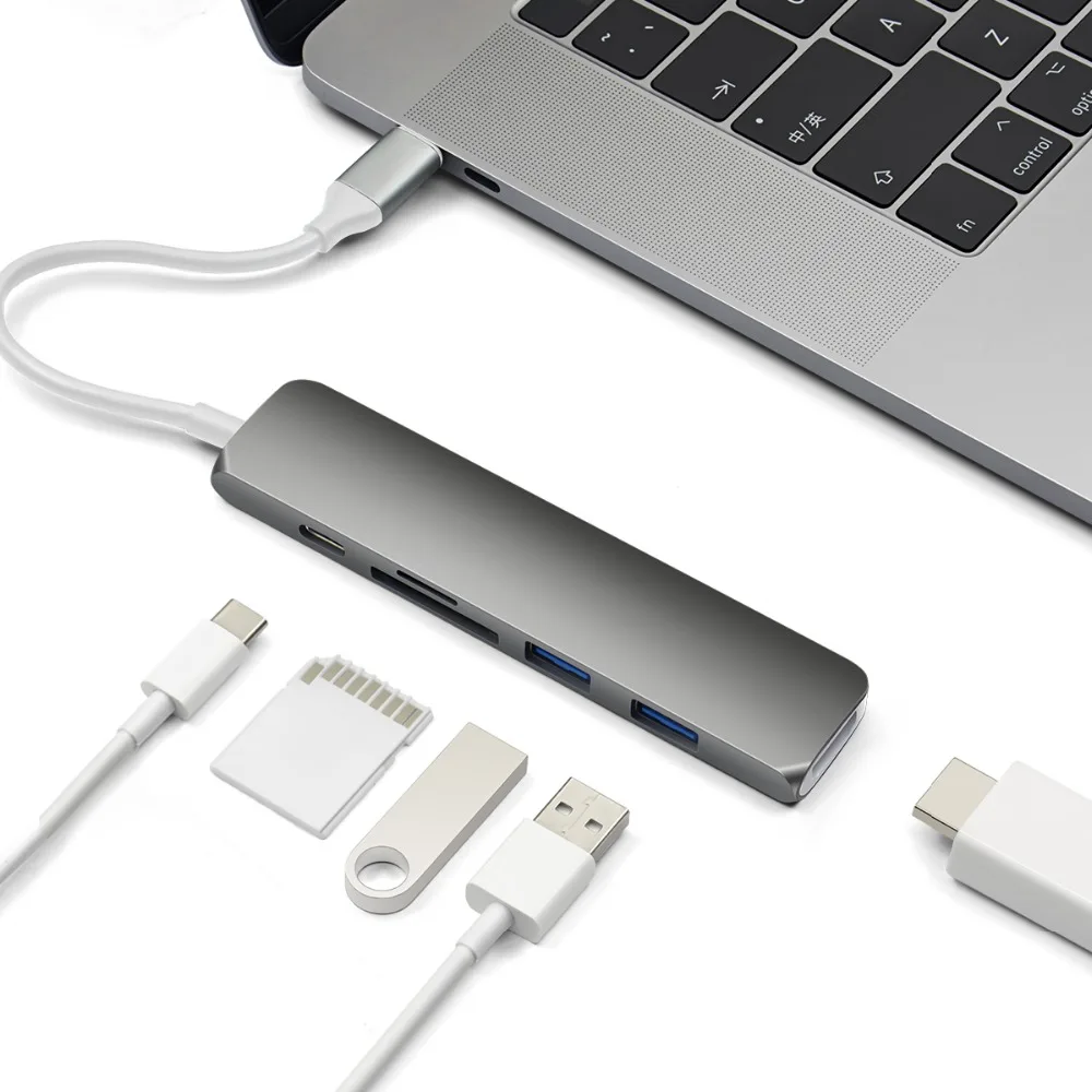 6 в 1 USB C концентратор типа SD/Micro SD кардридер Type к 3 0 с зарядным устройством PD forMacBookPro