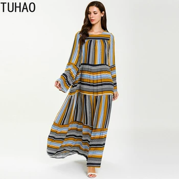 

Spring Autumn Woman's Clothes Plus Size Dress Thin Stripe Splice ComforTle Long Dresses Woman Robe Elegant Maxi Dress T7673