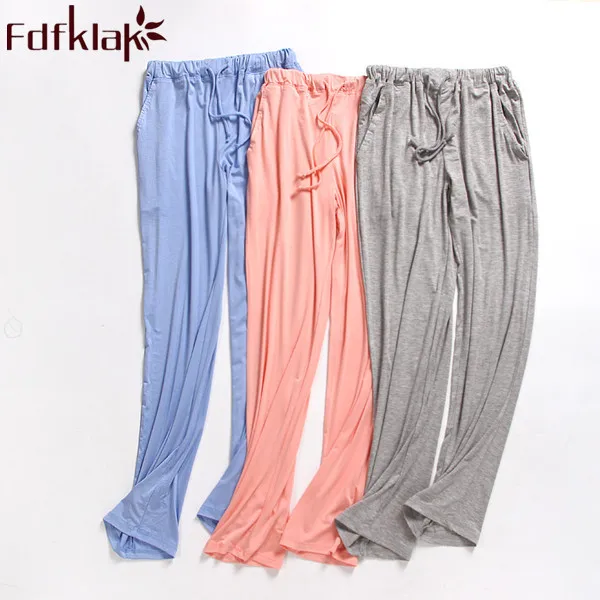 Online Pantalones de mujer Modal primavera otoño inferior pijama pantalones pijamas de algodón señoras pijama Bottoms negro mujeres dormir pantalones Q296