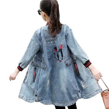 

Embroidery Denim Jacket Coat 2020 Tops Spring Long Ripped Denim Jacket Women Plus Size Jeans Jackets Women Loose