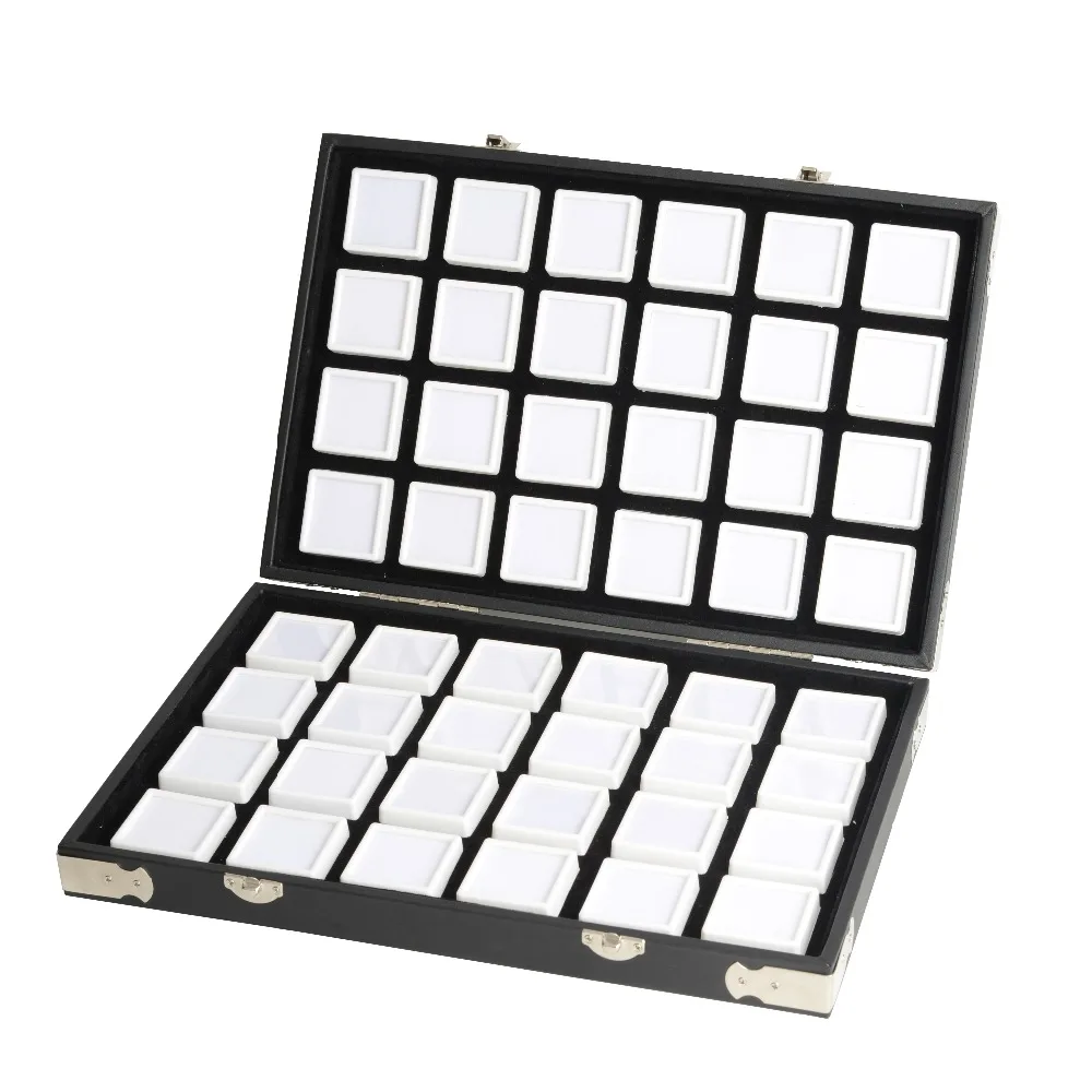 2 Wholesale Glass Top Lid Black 36 Ring Display Portable Sales Storage Box Cases