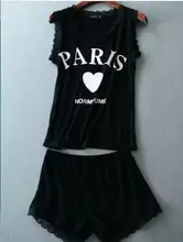 Tank Top And Frill Hem Shorts Pajama Set Women heart Letter Set Two Piece 2019 Grey Boat Neck Long Sleeve Pajama Set