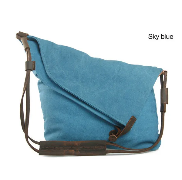 Для мужчин и женщин Ретро Винтаж Холст Кожа школьная мода досуг путешествия Сумка через плечо сумки для ноутбука - Цвет: Sky blue