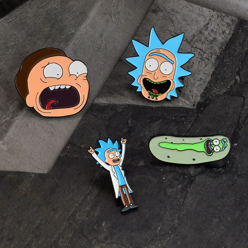 6pcs/set Rick And Moti Pins Rick And Morty Enamel Cucumber With Badge Brooch Cartoon Brooch Badge Jacket Coat Pocket Brooches