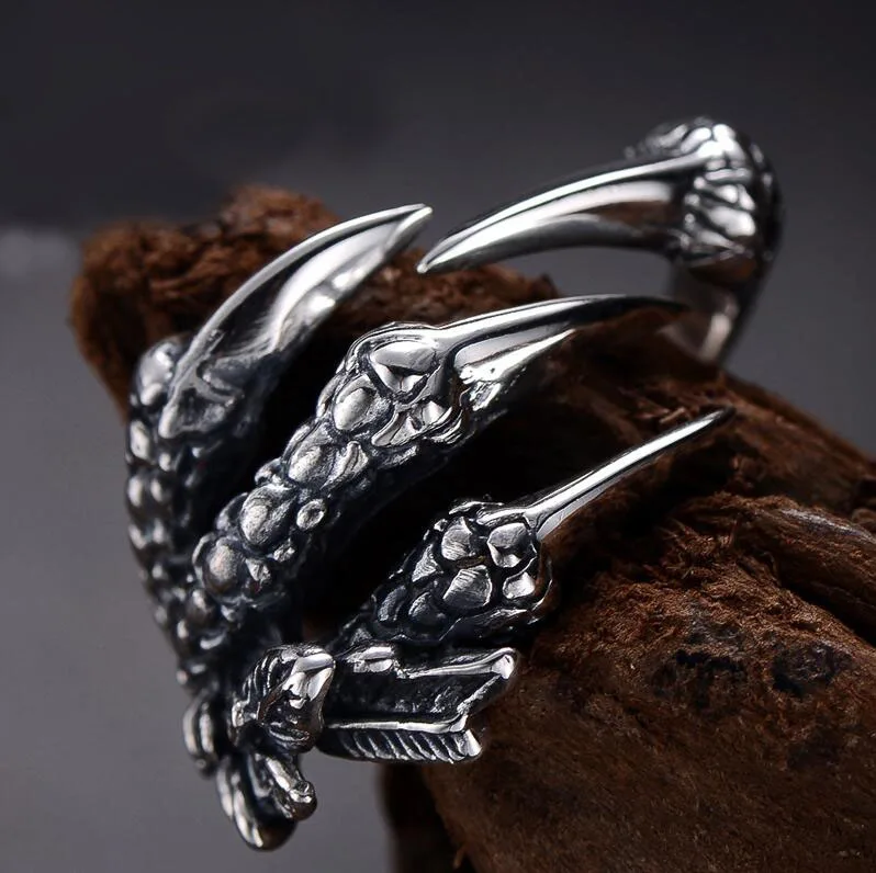 

New Fashion Men's Stainless Steel Ring Punk Dragon Claw Ring Open Ring Jewelry Wholesale and Retail