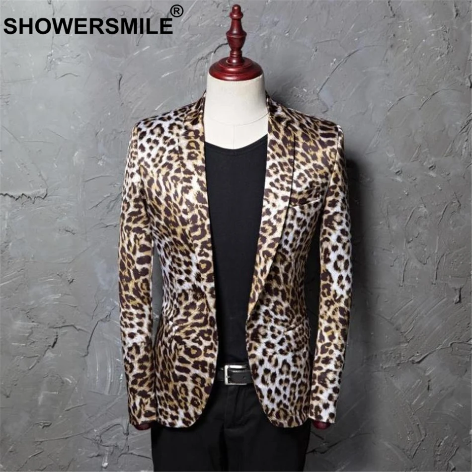 

SHOWERSMILE Leopard Blazer Men DJ Stage Suit Jacket Men's Party Print Blazers Plus Size 4XL 5XL Male Fashion Spring Singers Coat