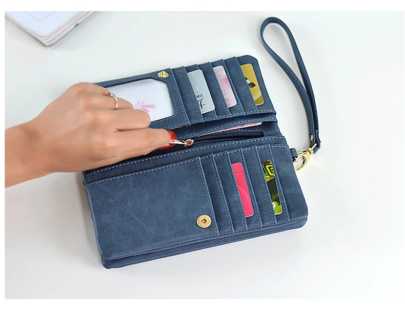 High Capacity Fashion Women Wallets Long Dull Polish PU Leather Wallet Female Double Zipper Clutch Coin Purse Ladies Wristlet