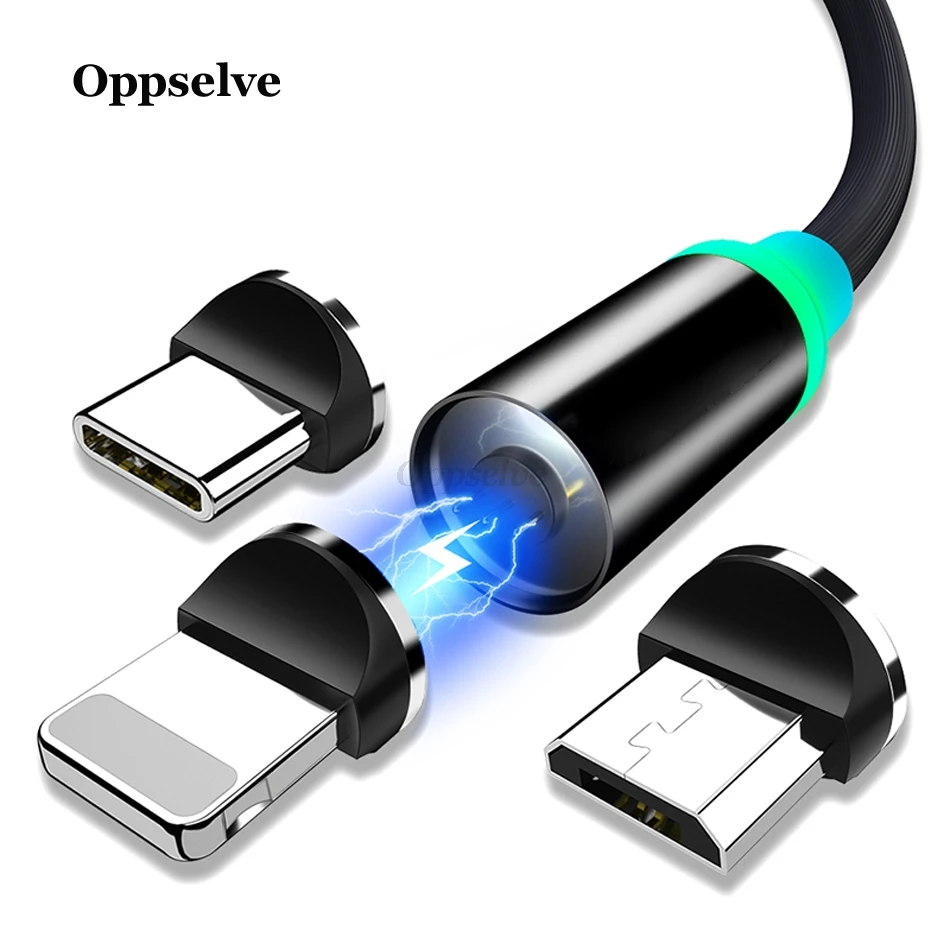 Oppselve Магнитный usb-кабель 1 м Плетеный мобильный светодиодный кабель type C Магнит Micro USB зарядное устройство кабель для iPhone X 7 8 Xs XR 11 samsung USB шнур