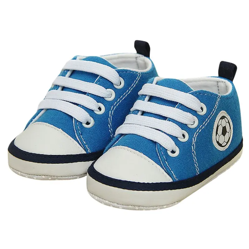 Весенне-летняя обувь для маленьких мальчиков и девочек с футбольным принтом; мягкая обувь для кроватки; нескользящие кроссовки; Тканевая обувь для малышей