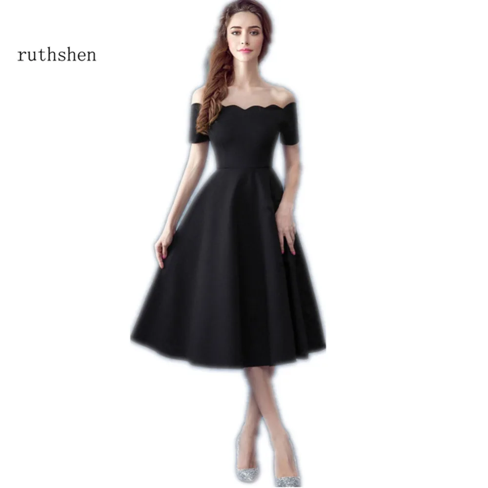 Ruthshen, простые маленькие черные платья для выпускного вечера, дешевые, с открытыми плечами, драпированные, для девушек, формальные, Коктейльные, вечерние платья, новинка