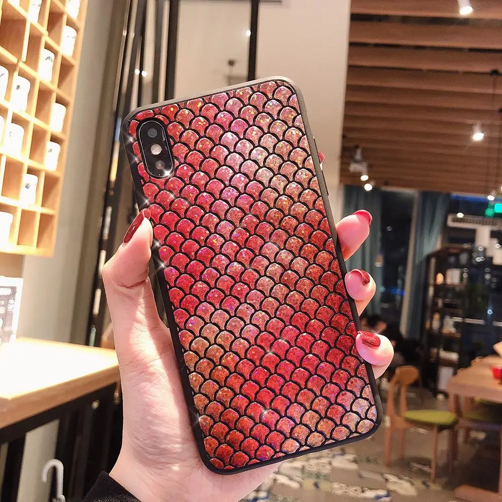Чехол для телефона с рыбьей чешуей для iPhone 11 Pro Max 6s 7 8 Plus XS Max XR X чехол для samsung S10 S8 S9 Note 10 Plus A50 Redmi Note 7
