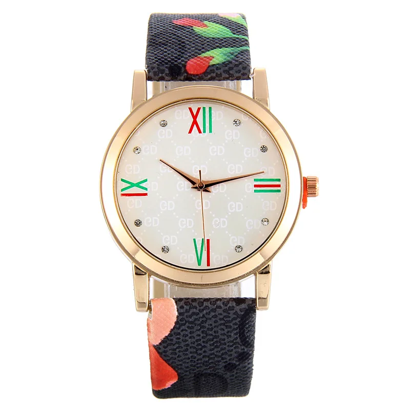 

Hot Sales Printed belt Leather Watch Women Ladies Crystal Dress Quartz Wristwatch Relogio Feminino