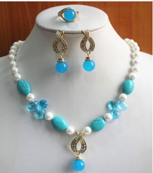 

Miss charm Jew.502 Charming Women'S 8mm Mixed Color Pearl Necklace Earring Ring Jewelry Set (A0513)