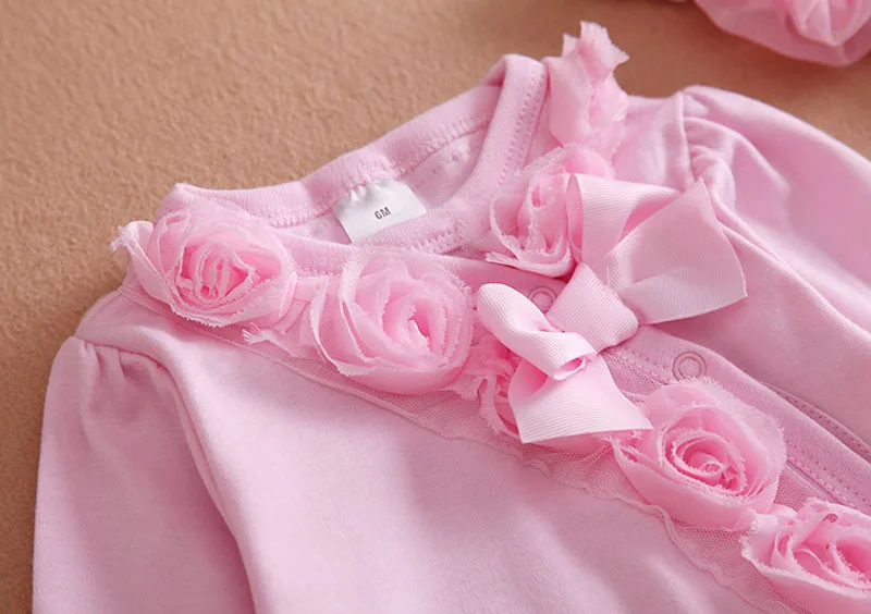 2 предмета, розовый комбинезон с длинными рукавами для новорожденных девочек, повязка на голову, комплект одежды для детей 0-7 месяцев