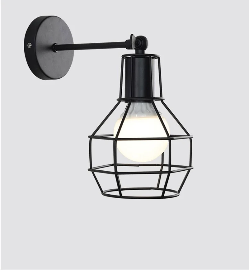 Vintage American E27 LED Wall Lamp Iron Cage Wall Lights Restaurant Corridor Balcony Retro Indoor Home Decor Lighting Fixture (7)