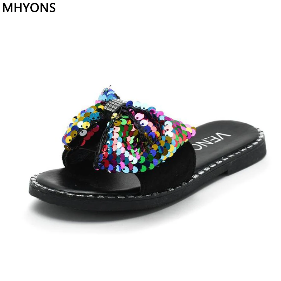 

MHYONS 2019 Hot Summer Sandals Slippers For Big Kids Big Girl Sandals Slides With Big Sequin Family Matching Shoes