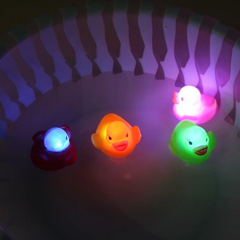 4Pcs/lot LED Rubber Duck Toys Baby Shower Bathe Room Water Toys Multi