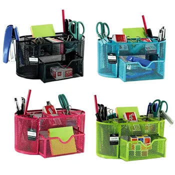 

Creative Office Desk Accessories Wire Mesh Metal 9 Grids Combination Pen Holder 4 Colors Pencil Holders For Desk Pen Stand Band