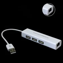 USB к RJ45 Ethernet Сетевая карта с 3 Порты usb-концентратором белого цвета
