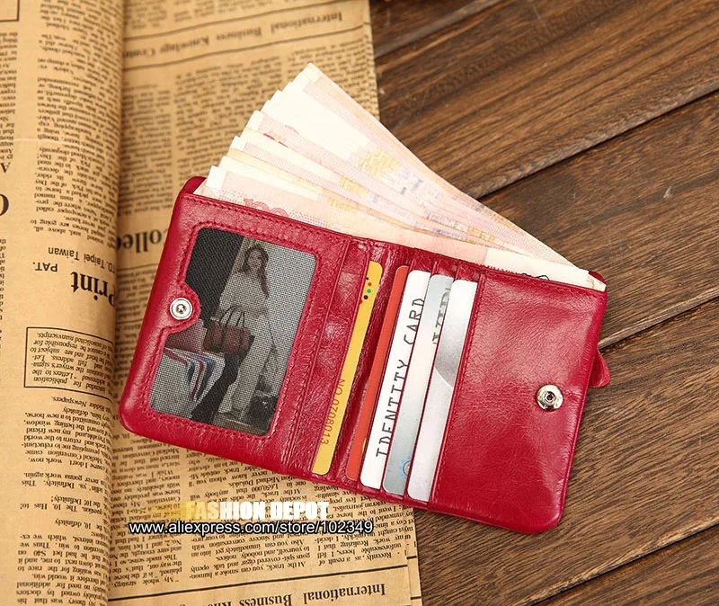 Fashion Oil waxed Genuine Leather Wallet for Women Simple Stye Women's Luxury Real Leather Wallet with Zipper  (6)