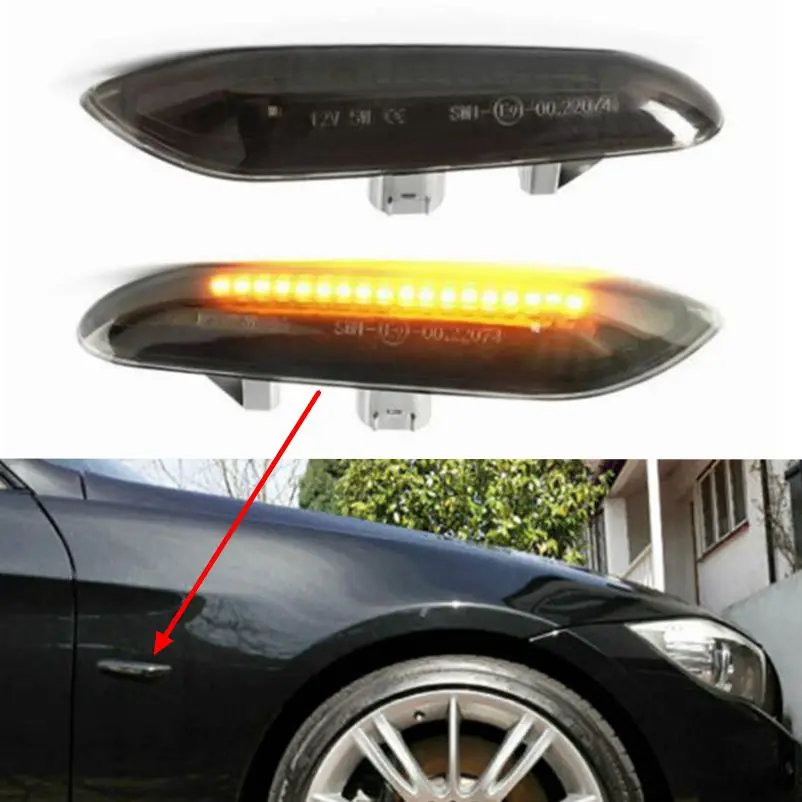 2Pcs For BMW M LED Black Side Marker Lights Turn Signals E82 E88 E60