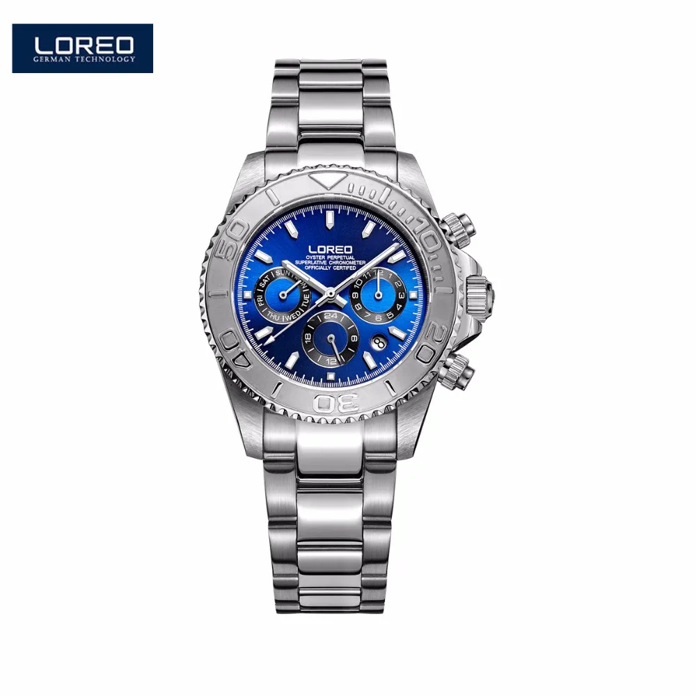 Original LOREO Automatic Mechanical Watch Stainless Steel Men Luminous Auto Date Watch Business Waterproof Wristwatches AB2059