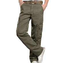 Мужские повседневные брюки, мешковатые Прямые хлопковые брюки, мужская верхняя одежда с несколькими карманами, военные брюки-карго, тактические брюки
