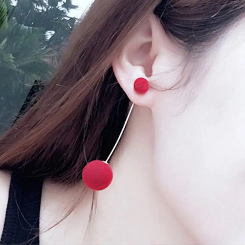 

FUNIQUE Fashion Women Round Long Tassel Earrings Red Black Plush Ball Drop Earrings For Bride Statement Jewelry Gifts Party