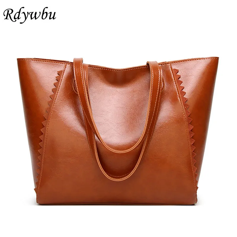 

Rdywbu Brand Vintage Tote Handbag Women Luxury Solid Wax Oil Leather Shoulder Bag Big Capacity Shopping Sac Bolsos Mujer B515