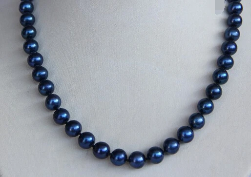

Jewelr 005202 stunning big 9-10mm round blue freshwater cultured pearl necklace