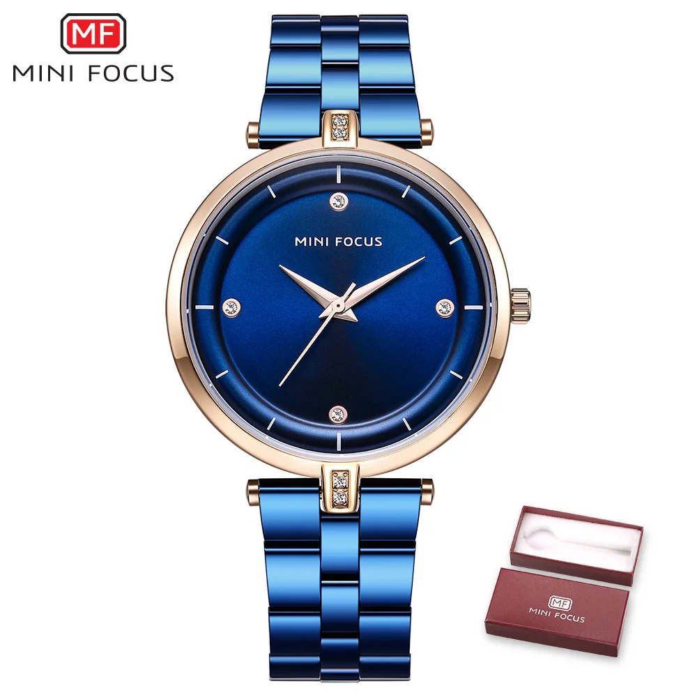 Goede MINIFOCUS Merk Top Luxe Vrouwen Horloges Diamond Volledige Steel Jurk Dames Horloge Quartz Armband Mode femme relogio reloj mujer