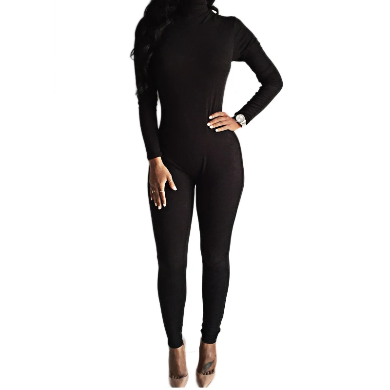 

2018 New Arrival Sexy Black Bodysuit Bodycon Rompers Womens Jumpsuit Slim Long Sleeve One Piece Playsuit Overalls Macacao