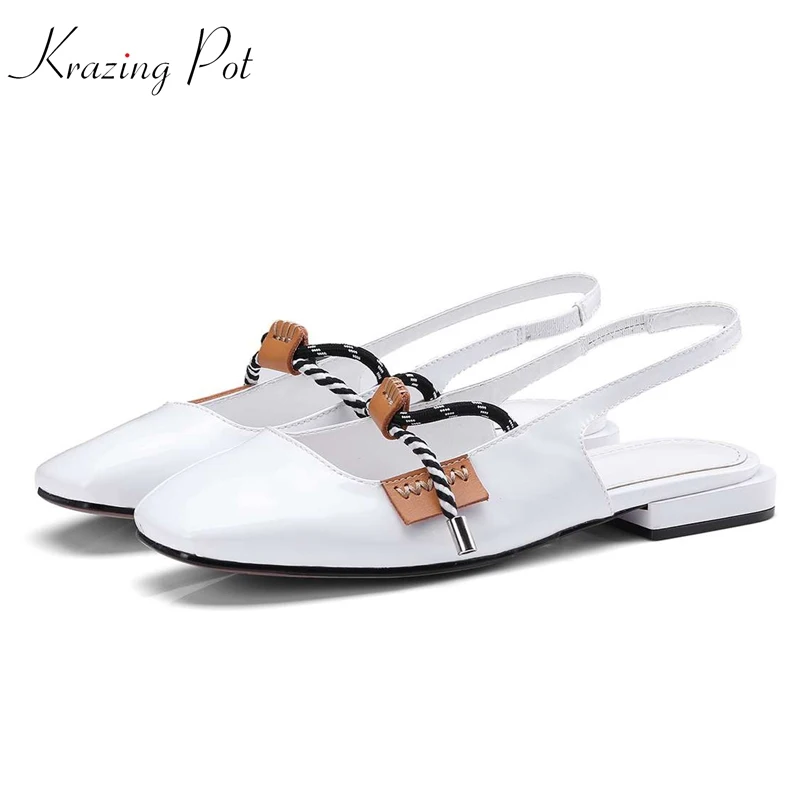 

Krazing pot genuine leather elastic band shoes women fashion office lady shoes square toe low heels simple pregnant pumps L15