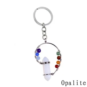 2017 Natural Stone Key Chains Jewelry  Car Key Women Holder Ring Christmas Small Gift Clothing 7 Chakra Hexagonal Pendant