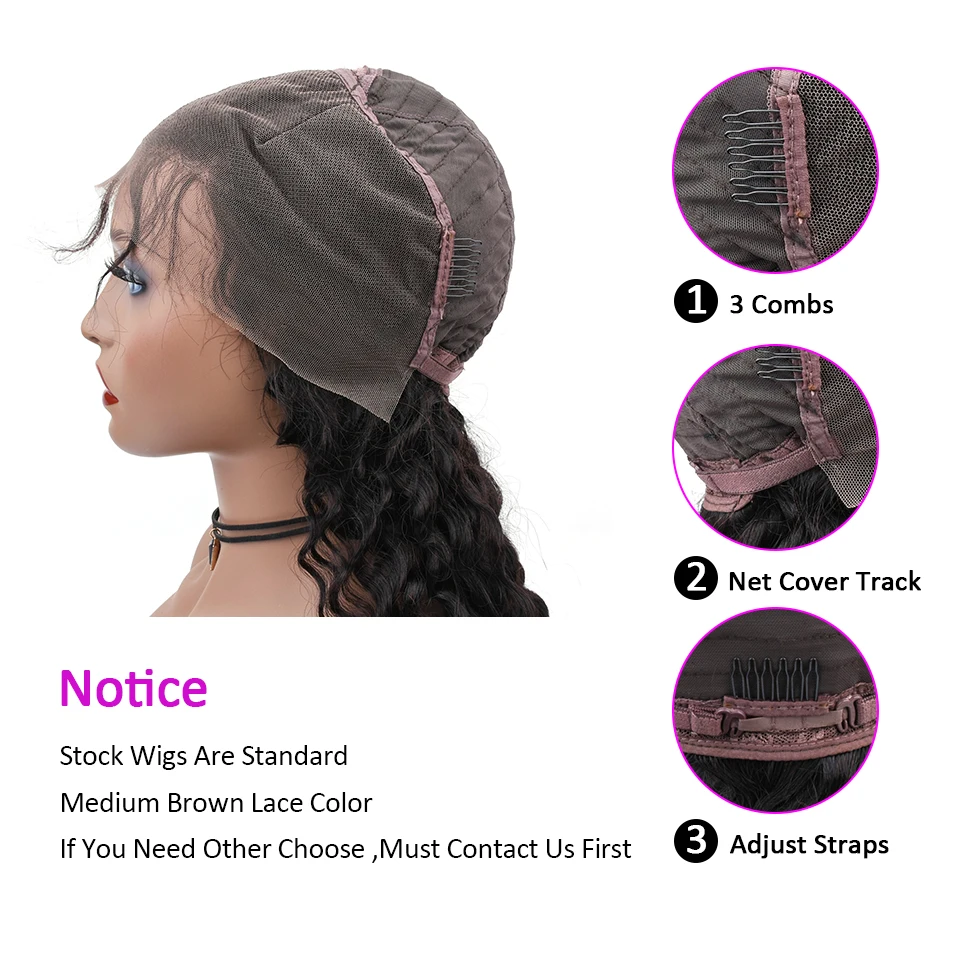 HairUGo Deep Wave 13*4 Lace Front Human Hair Wigs For Women Black Color Peruvian Lace Wig 100% Human Hair Full Lace Front Wigs