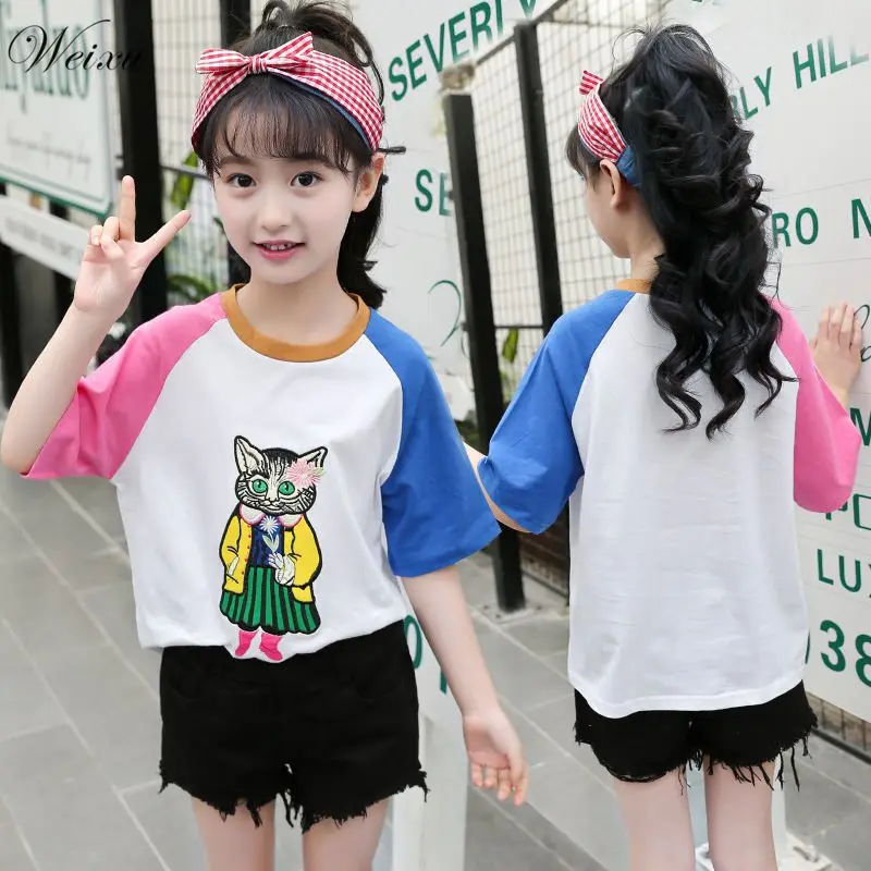 

Summer T-shirt for Children Fashion Cartton Owl Printed Short Sleeved Cotton T Shirt Top Clothes for Teenager Girls 10 Years Old