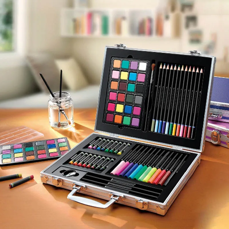 

Simbalion 660 Titanic super ART set include solid watercolor paint colored Oil pastel colored pencils pencil sharpener brush